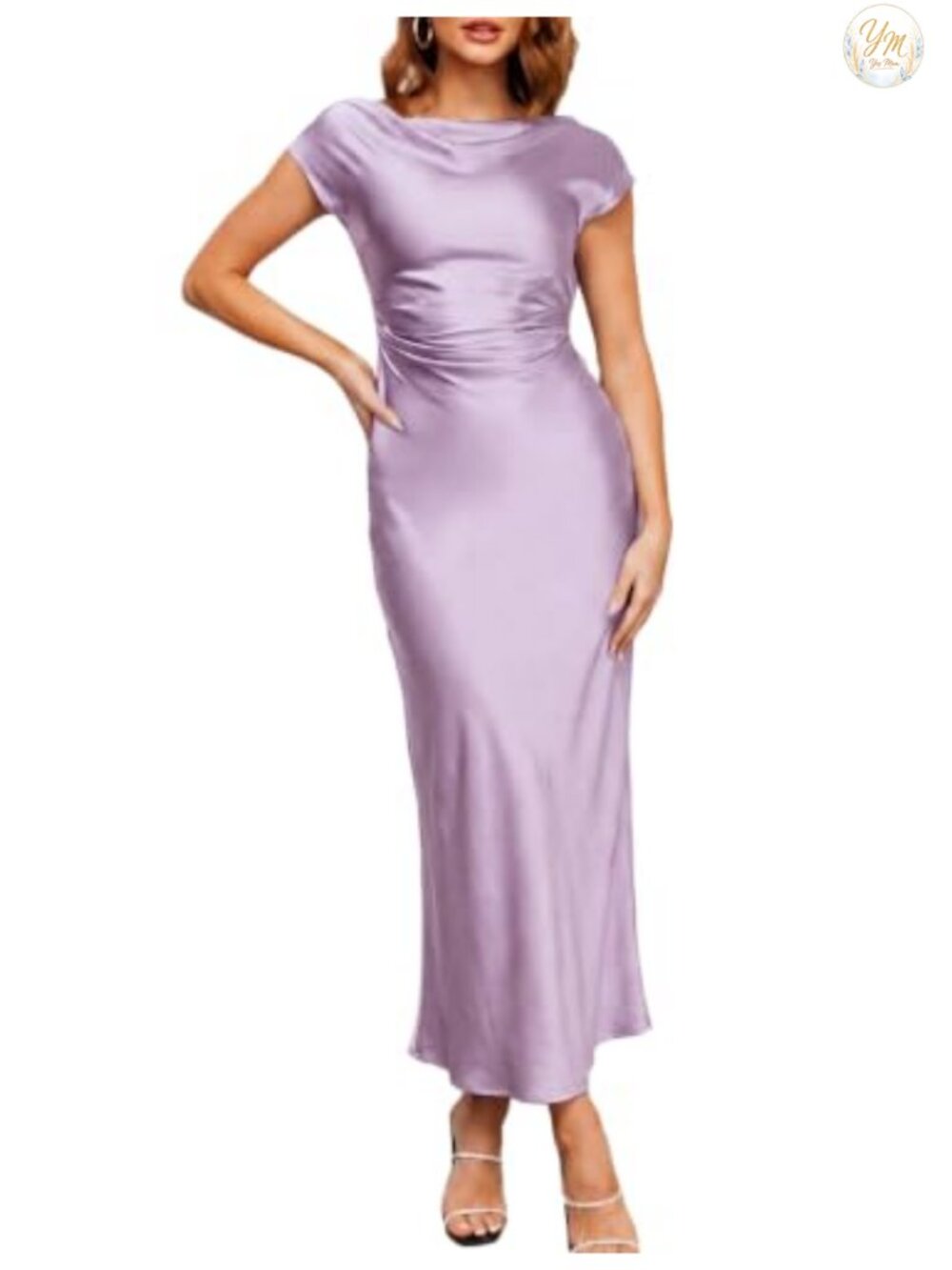 Women's Formal Satin Midi Dresses Backless Cocktail Wedding Guest